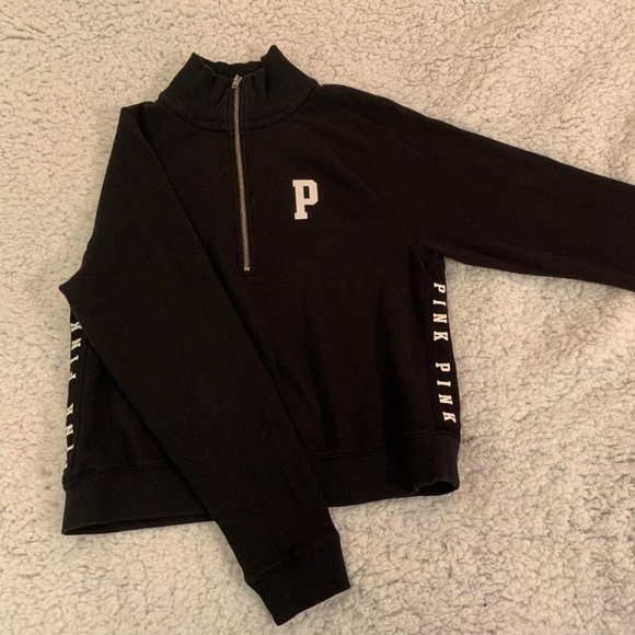 PINK Half Zip Black Sweater - Picture 1 of 3